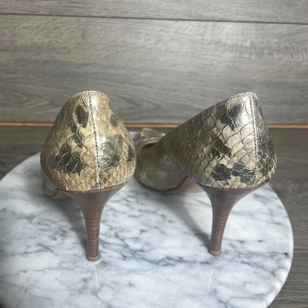 Stuart Weitzman Heels Womens 7 M Beige Snakeskin Stilettos Pointed Toe Leather - Picture 5 of 10